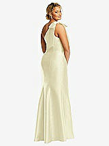 Alt View 6 Thumbnail - Butter Yellow Bow One-Shoulder Satin Trumpet Gown