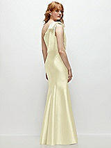 Side View Thumbnail - Butter Yellow Bow One-Shoulder Satin Trumpet Gown