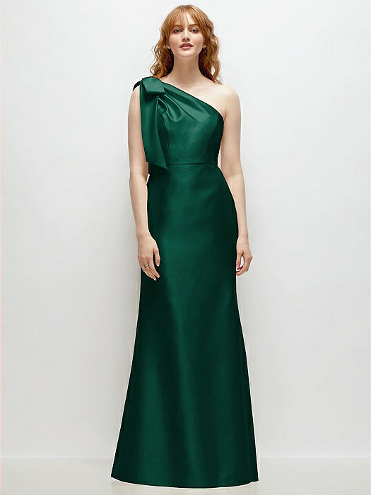 Bow One-Shoulder Satin Trumpet Gown