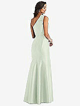Alt View 2 Thumbnail - Mint Green Bow One-Shoulder Satin Trumpet Gown