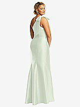 Alt View 6 Thumbnail - Mint Green Bow One-Shoulder Satin Trumpet Gown