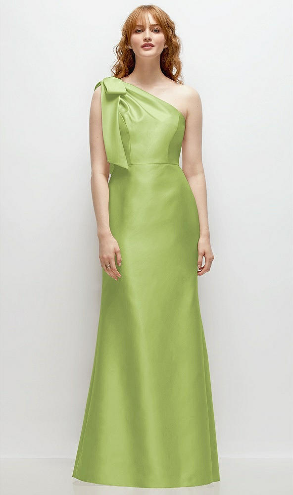 Front View - Mojito Bow One-Shoulder Satin Trumpet Gown