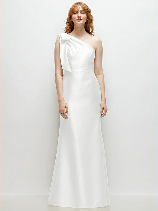 Bow One-Shoulder Satin Trumpet Gown