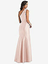 Alt View 2 Thumbnail - Blush Bow One-Shoulder Satin Trumpet Gown