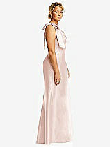 Alt View 5 Thumbnail - Blush Bow One-Shoulder Satin Trumpet Gown
