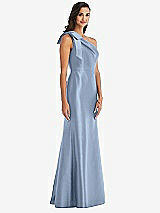 Alt View 3 Thumbnail - Cloudy Bow One-Shoulder Satin Trumpet Gown
