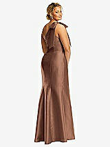 Alt View 6 Thumbnail - Cognac Bow One-Shoulder Satin Trumpet Gown