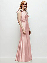 Rear View Thumbnail - Rose Bow One-Shoulder Satin Trumpet Gown