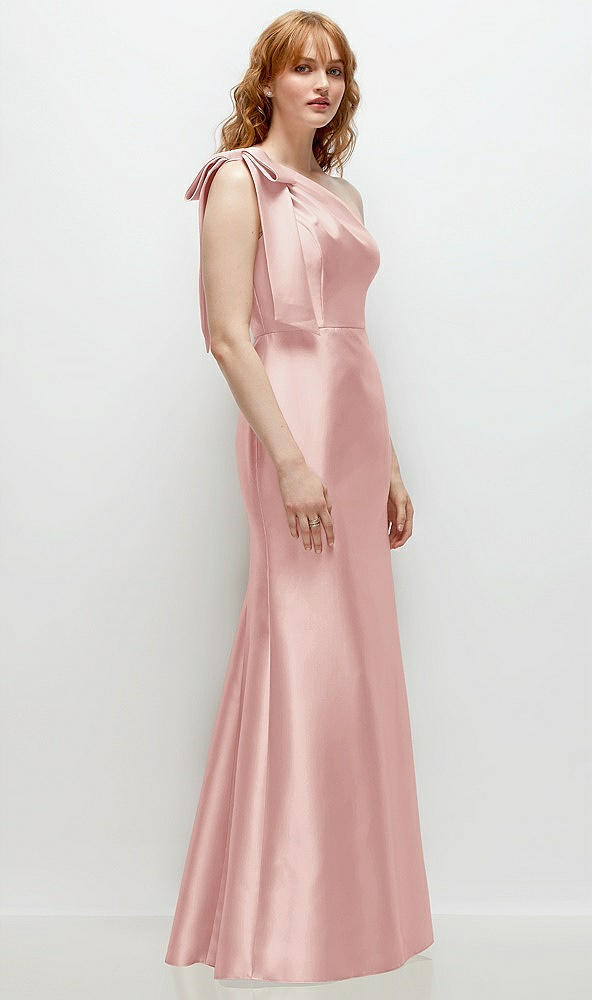 Back View - Rose Bow One-Shoulder Satin Trumpet Gown