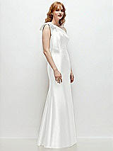 Rear View Thumbnail - White Bow One-Shoulder Satin Trumpet Gown