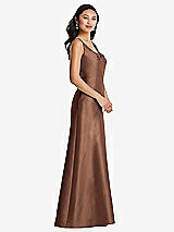 Side View Thumbnail - Cognac Pleated Bodice Open-Back Maxi Dress with Pockets