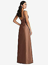 Rear View Thumbnail - Cognac Pleated Bodice Open-Back Maxi Dress with Pockets
