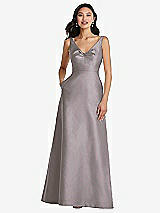 Front View Thumbnail - Cashmere Gray Pleated Bodice Open-Back Maxi Dress with Pockets