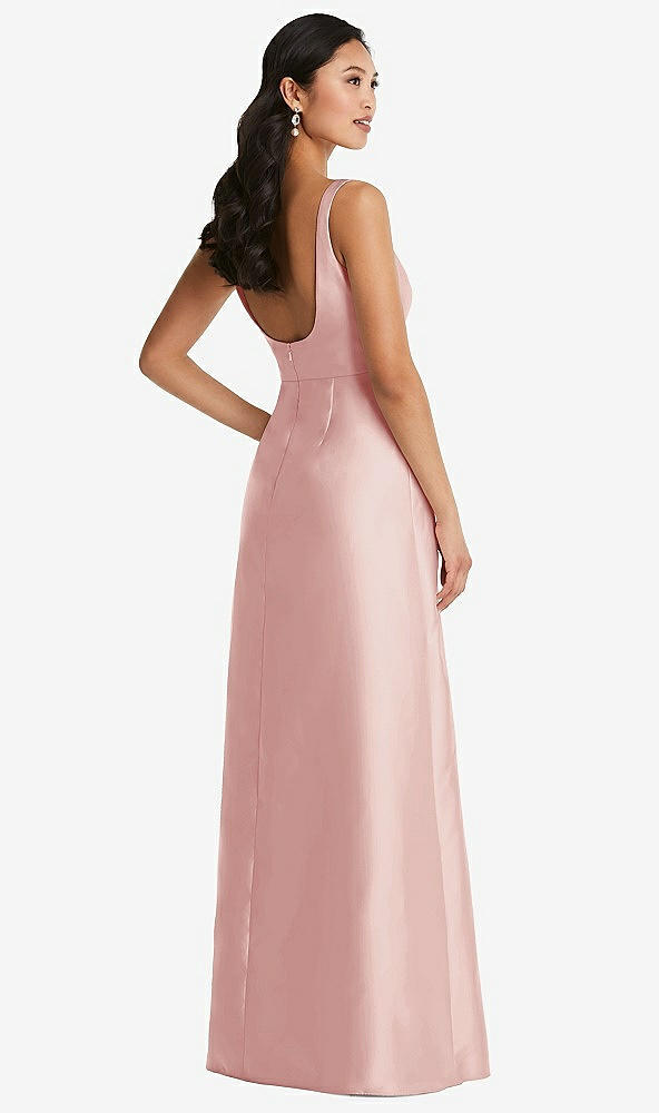 Back View - Rose Pleated Bodice Open-Back Maxi Dress with Pockets