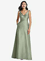 Front View Thumbnail - Sage Pleated Bodice Open-Back Maxi Dress with Pockets