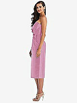 Side View Thumbnail - Powder Pink Strapless Bow-Waist Pleated Satin Pencil Dress with Pockets
