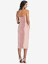 Rear View Thumbnail - Rose Strapless Bow-Waist Pleated Satin Pencil Dress with Pockets
