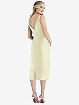 Rear View Thumbnail - Butter Yellow Sleeveless Bow-Waist Pleated Satin Pencil Dress with Pockets