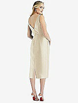 Rear View Thumbnail - Champagne Sleeveless Bow-Waist Pleated Satin Pencil Dress with Pockets