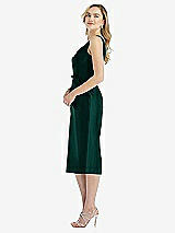 Side View Thumbnail - Evergreen Sleeveless Bow-Waist Pleated Satin Pencil Dress with Pockets