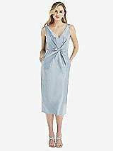 Front View Thumbnail - Mist Sleeveless Bow-Waist Pleated Satin Pencil Dress with Pockets