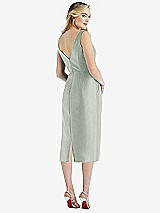 Rear View Thumbnail - Willow Green Sleeveless Bow-Waist Pleated Satin Pencil Dress with Pockets