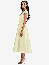 Side View Thumbnail - Butter Yellow Puff Cap Sleeve Full Skirt Satin Midi Dress
