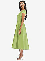 Side View Thumbnail - Mojito Puff Cap Sleeve Full Skirt Satin Midi Dress