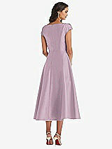 Rear View Thumbnail - Suede Rose Puff Cap Sleeve Full Skirt Satin Midi Dress