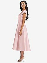 Side View Thumbnail - Ballet Pink Puff Cap Sleeve Full Skirt Satin Midi Dress