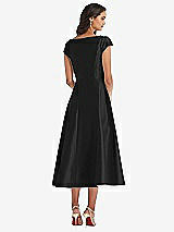 Rear View Thumbnail - Black Puff Cap Sleeve Full Skirt Satin Midi Dress