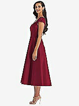 Side View Thumbnail - Burgundy Puff Cap Sleeve Full Skirt Satin Midi Dress
