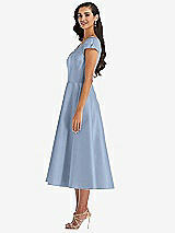 Side View Thumbnail - Cloudy Puff Cap Sleeve Full Skirt Satin Midi Dress