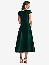 Rear View Thumbnail - Evergreen Puff Cap Sleeve Full Skirt Satin Midi Dress