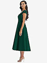 Side View Thumbnail - Hunter Green Puff Cap Sleeve Full Skirt Satin Midi Dress