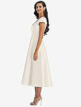 Side View Thumbnail - Ivory Puff Cap Sleeve Full Skirt Satin Midi Dress
