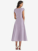Rear View Thumbnail - Lilac Haze Puff Cap Sleeve Full Skirt Satin Midi Dress