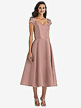 Front View Thumbnail - Neu Nude Puff Cap Sleeve Full Skirt Satin Midi Dress