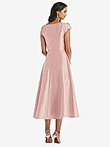 Rear View Thumbnail - Rose Puff Cap Sleeve Full Skirt Satin Midi Dress