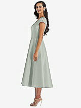 Side View Thumbnail - Willow Green Puff Cap Sleeve Full Skirt Satin Midi Dress