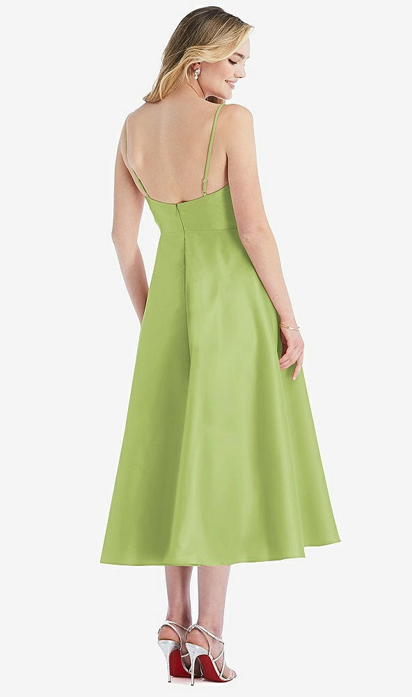 Back View - Mojito Spaghetti Strap Full Skirt Satin Midi Dress