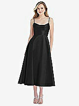 Front View Thumbnail - Black Spaghetti Strap Full Skirt Satin Midi Dress