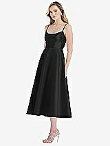 Side View Thumbnail - Black Spaghetti Strap Full Skirt Satin Midi Dress