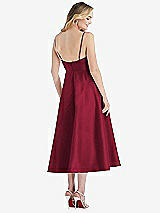 Rear View Thumbnail - Burgundy Spaghetti Strap Full Skirt Satin Midi Dress