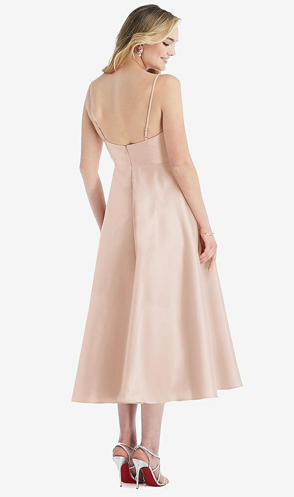 Back View - Cameo Spaghetti Strap Full Skirt Satin Midi Dress
