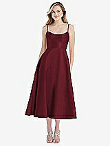 Front View Thumbnail - Cabernet Spaghetti Strap Full Skirt Satin Midi Dress
