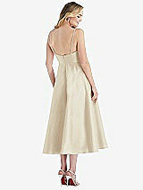 Rear View Thumbnail - Champagne Spaghetti Strap Full Skirt Satin Midi Dress