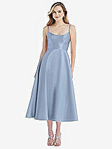 Front View Thumbnail - Cloudy Spaghetti Strap Full Skirt Satin Midi Dress