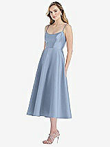Side View Thumbnail - Cloudy Spaghetti Strap Full Skirt Satin Midi Dress