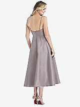 Rear View Thumbnail - Cashmere Gray Spaghetti Strap Full Skirt Satin Midi Dress